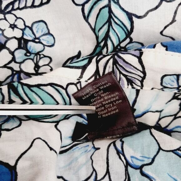 ANN TAYLOR 100% Cotton Floral Button Down Shirt Top Blue & White Sz M - Picture 12 of 13